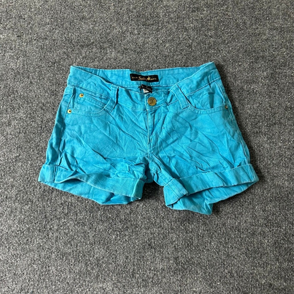 Soulmate Shorts Womens Size 1 Turquoise Blue Embroidered Cuffed Casual Denim